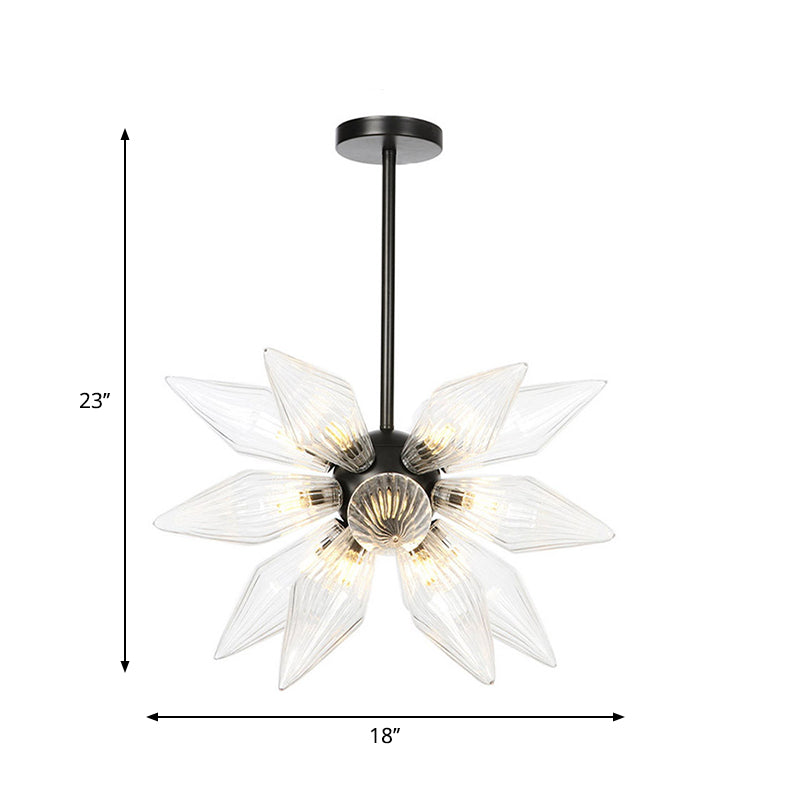 Industrial Amber/Clear Ribbed Glass Pendant Lighting with Starburst Design - 9/12/15 Heads Bedroom Chandelier Lamp