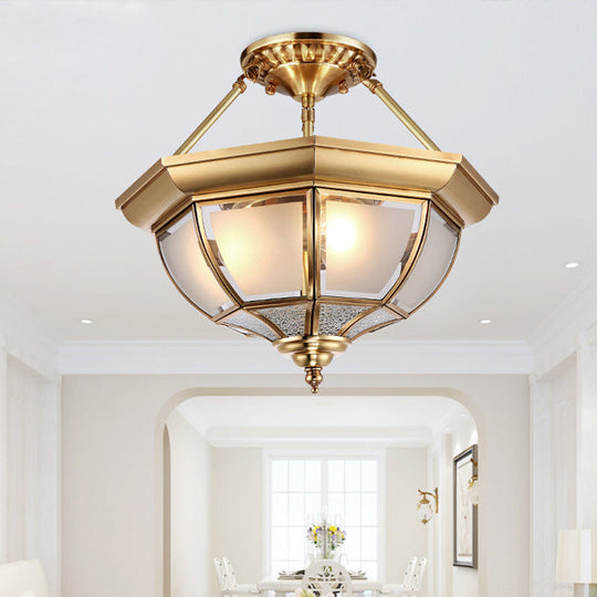 Tapered Opal Glass Semi Mount Light, Brass Finish, Ceiling Lamp - 14"/18" W, 3/4 Bulbs, Traditional Bedroom Fixture