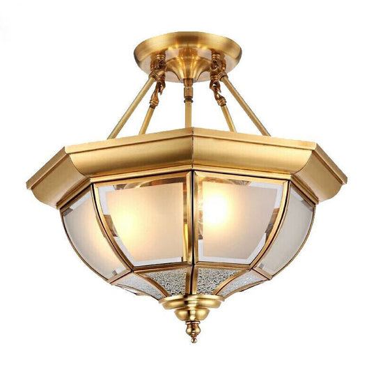 Tapered Opal Glass Semi Mount Light, Brass Finish, Ceiling Lamp - 14"/18" W, 3/4 Bulbs, Traditional Bedroom Fixture