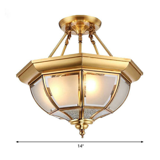 Tapered Opal Glass Semi Mount Light, Brass Finish, Ceiling Lamp - 14"/18" W, 3/4 Bulbs, Traditional Bedroom Fixture