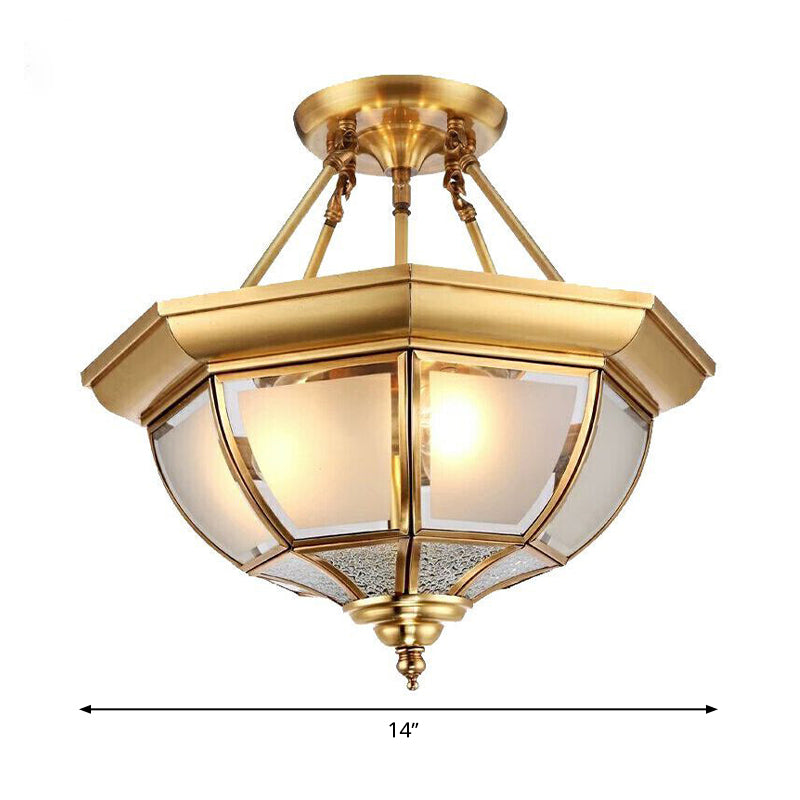 Tapered Opal Glass Semi Mount Light Brass Finish Ceiling Lamp - 14/18 W 3/4 Bulbs Traditional