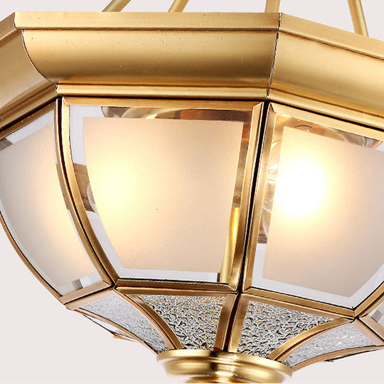 Tapered Opal Glass Semi Mount Light, Brass Finish, Ceiling Lamp - 14"/18" W, 3/4 Bulbs, Traditional Bedroom Fixture