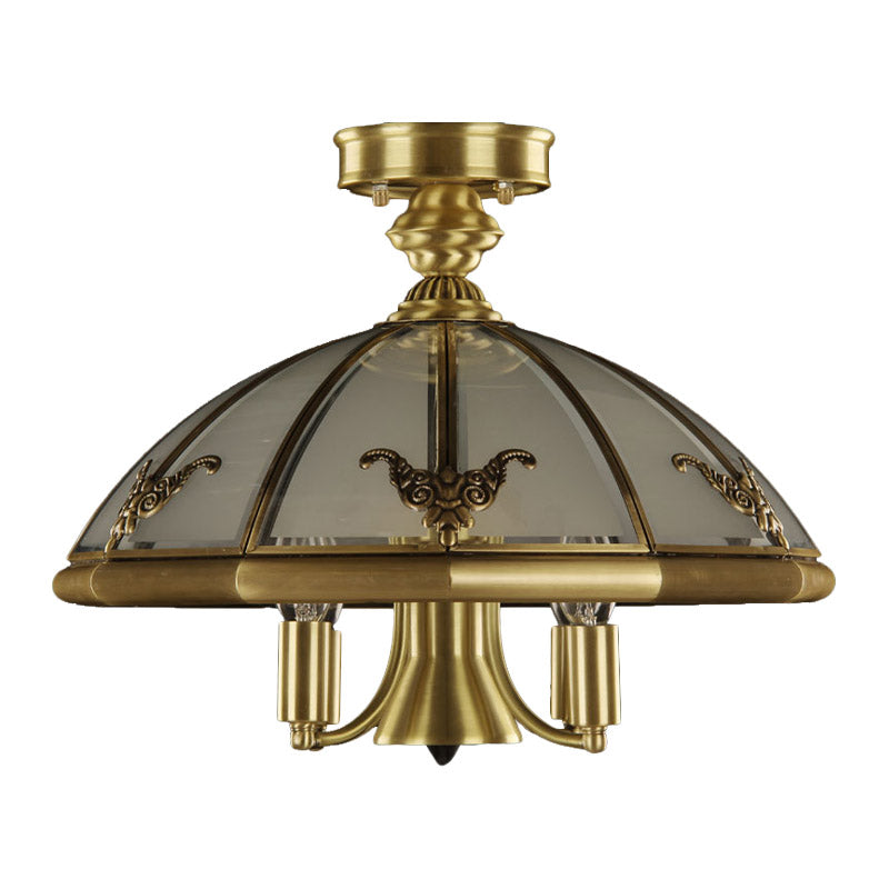 Vintage Brass Sheep/Oval Ceiling Light Fixture - 5 Bulbs, Mouth Blown Opal Glass Semi Flush Mount Lighting for Bedroom