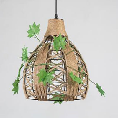 Beige Natural Rope Hanging Lamp: Lodge Style Pendant Lighting For Restaurant - 1 Head