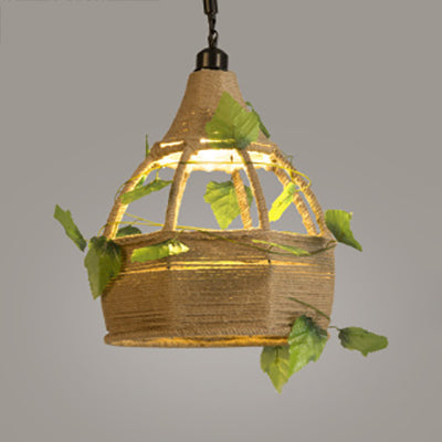 Beige Natural Rope Hanging Lamp: Lodge Style Pendant Lighting For Restaurant - 1 Head