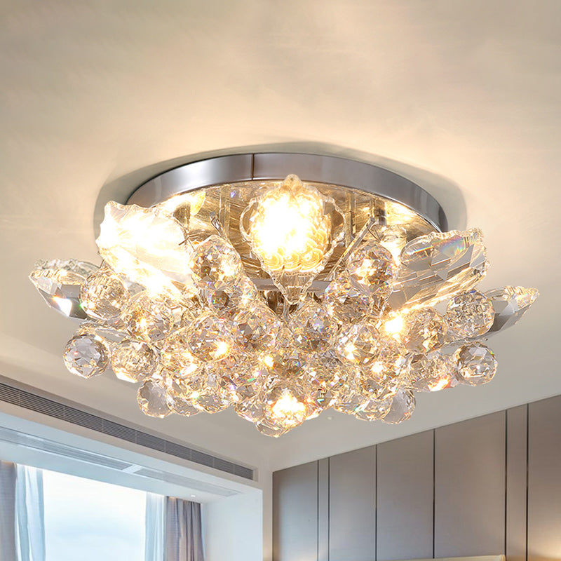 Contemporary Crystal Ball Ceiling Light with LED, Gold/Silver Semi Flush Mount