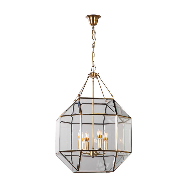 Geometric Chandelier Lamp - Clear Glass Colonial Pendant Light Fixture (3 Heads) For Living Room