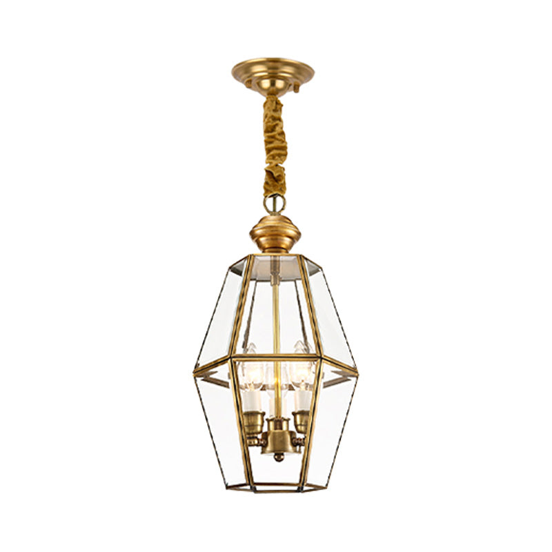 Clear Glass Chandelier - Traditional Lantern Pendant With 3 Heads For Living Room Lighting