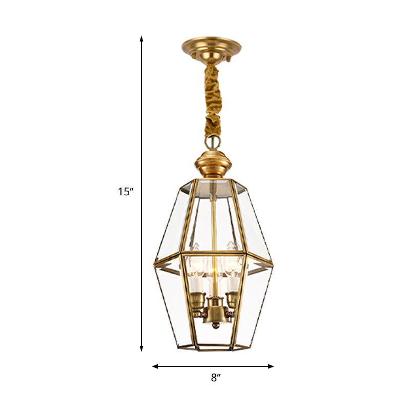 Clear Glass Chandelier - Traditional Lantern Pendant With 3 Heads For Living Room Lighting