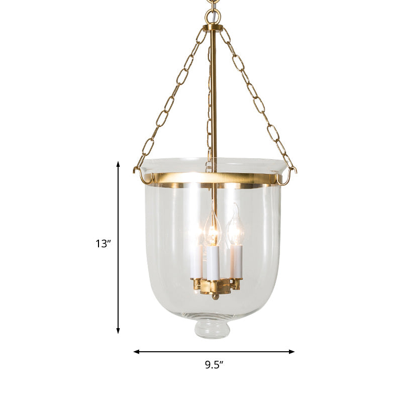 Clear Glass Pendant Chandelier - Colonial Style 3 Bulbs Bedroom Hanging Light