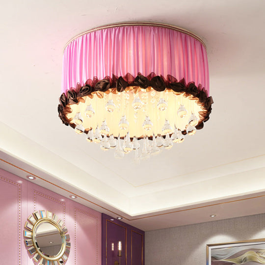 Modern Waterdrop Crystal LED Ceiling Light Fixture - Orange/Pink/Purple Drum Flush Mount Lamp