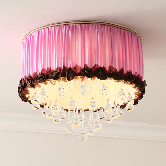 Modern Waterdrop Crystal LED Ceiling Light Fixture - Orange/Pink/Purple Drum Flush Mount Lamp