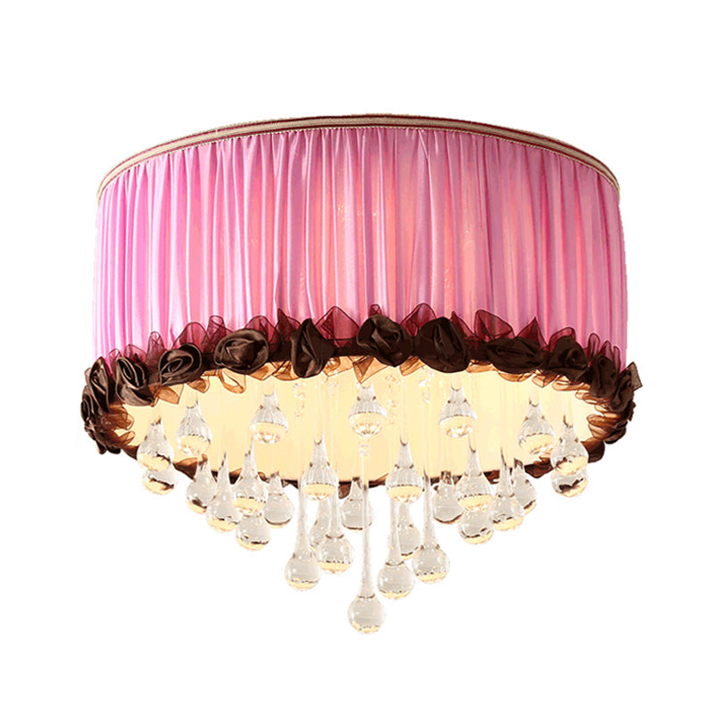 Modern Waterdrop Crystal LED Ceiling Light Fixture - Orange/Pink/Purple Drum Flush Mount Lamp