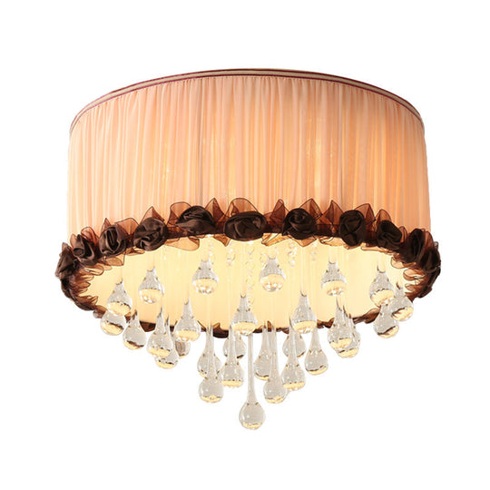 Modern Waterdrop Crystal LED Ceiling Light Fixture - Orange/Pink/Purple Drum Flush Mount Lamp