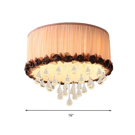 Modern Waterdrop Crystal LED Ceiling Light Fixture - Orange/Pink/Purple Drum Flush Mount Lamp