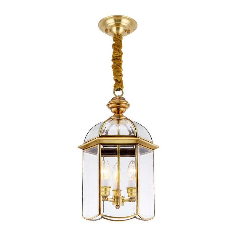 Clear Glass Colonial Lantern Pendant Chandelier- 3 Heads; Ideal Hallway Lighting Fixture