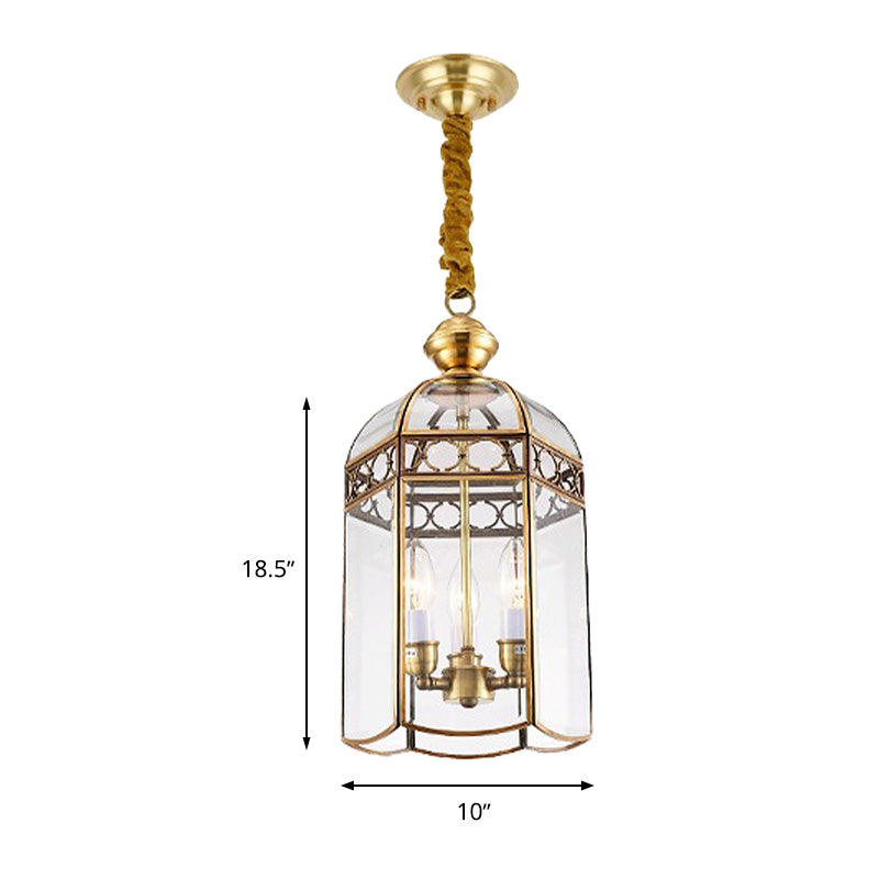 Clear Glass Colonial Lantern Pendant Chandelier- 3 Heads; Ideal Hallway Lighting Fixture