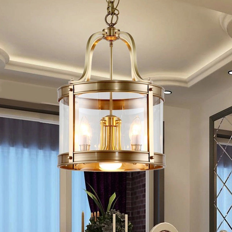 Colonial Drum Chandelier Pendant Light - Clear Glass Suspension Lamp For Living Room (14.5/18 W)