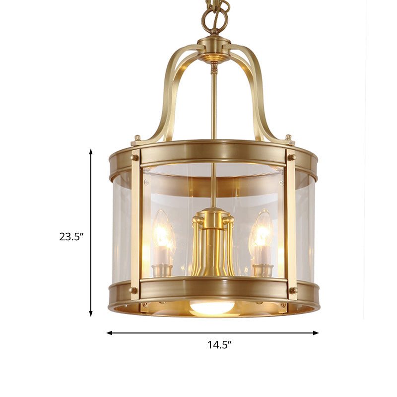 Colonial Drum Chandelier Pendant Light - Clear Glass Suspension Lamp For Living Room (14.5/18 W)