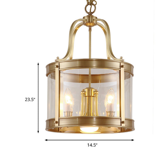 Colonial Drum Chandelier Pendant Light - Clear Glass Suspension Lamp For Living Room (14.5/18 W)