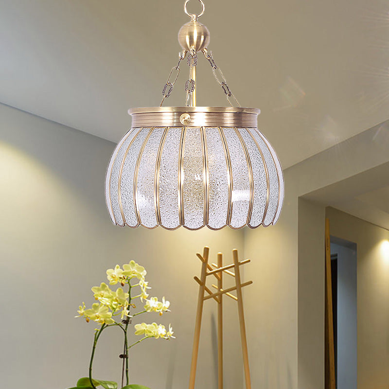 Frosted Glass Pendant Chandelier Colonial Style 6-Bulb Hanging Light For Living Room In White