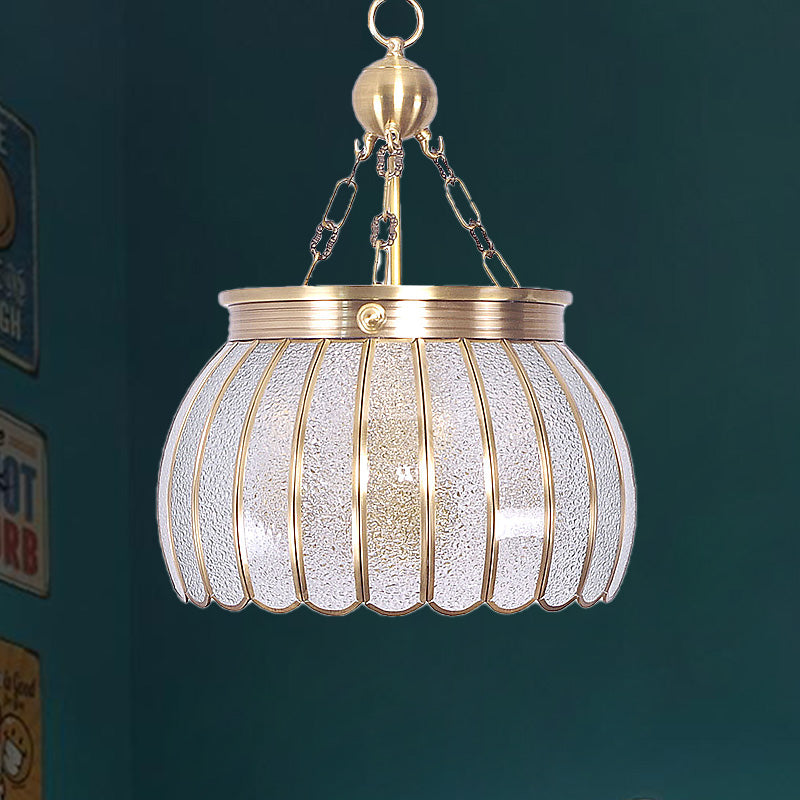 Frosted Glass Pendant Chandelier Colonial Style 6-Bulb Hanging Light For Living Room In White