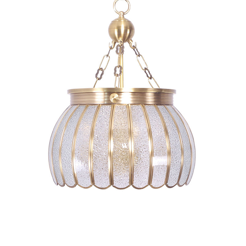 Frosted Glass Pendant Chandelier Colonial Style 6-Bulb Hanging Light For Living Room In White