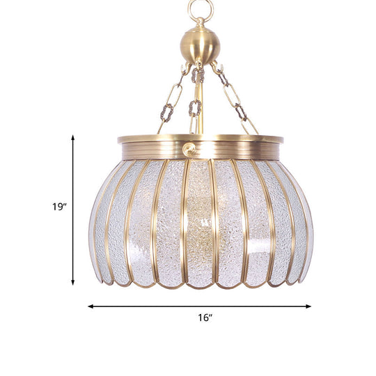 Frosted Glass Pendant Chandelier Colonial Style 6-Bulb Hanging Light For Living Room In White