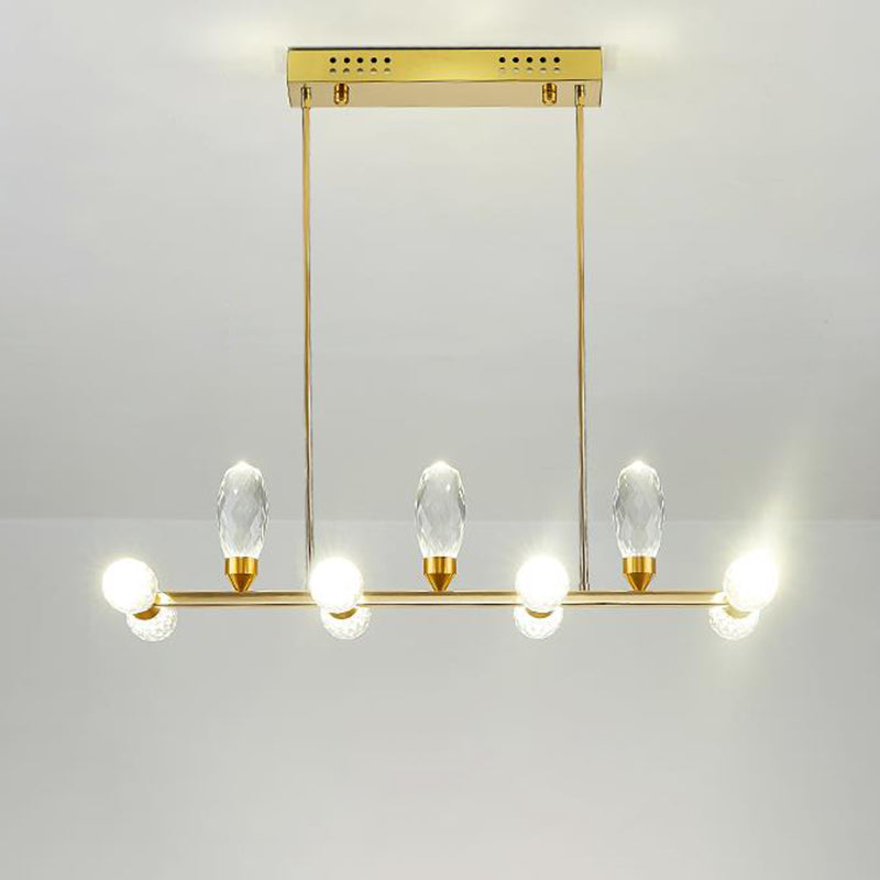 Modern Gold Linear Chandelier Pendant Light With Led Crystal 11/14 Heads Ideal For Dining Table