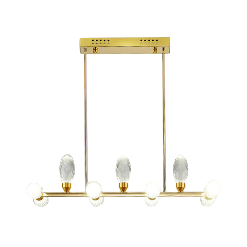 Modern Gold Linear Chandelier Pendant Light With Led Crystal 11/14 Heads Ideal For Dining Table