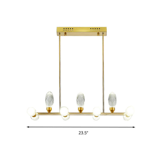 Modern Gold Linear Chandelier Pendant Light With Led Crystal 11/14 Heads Ideal For Dining Table