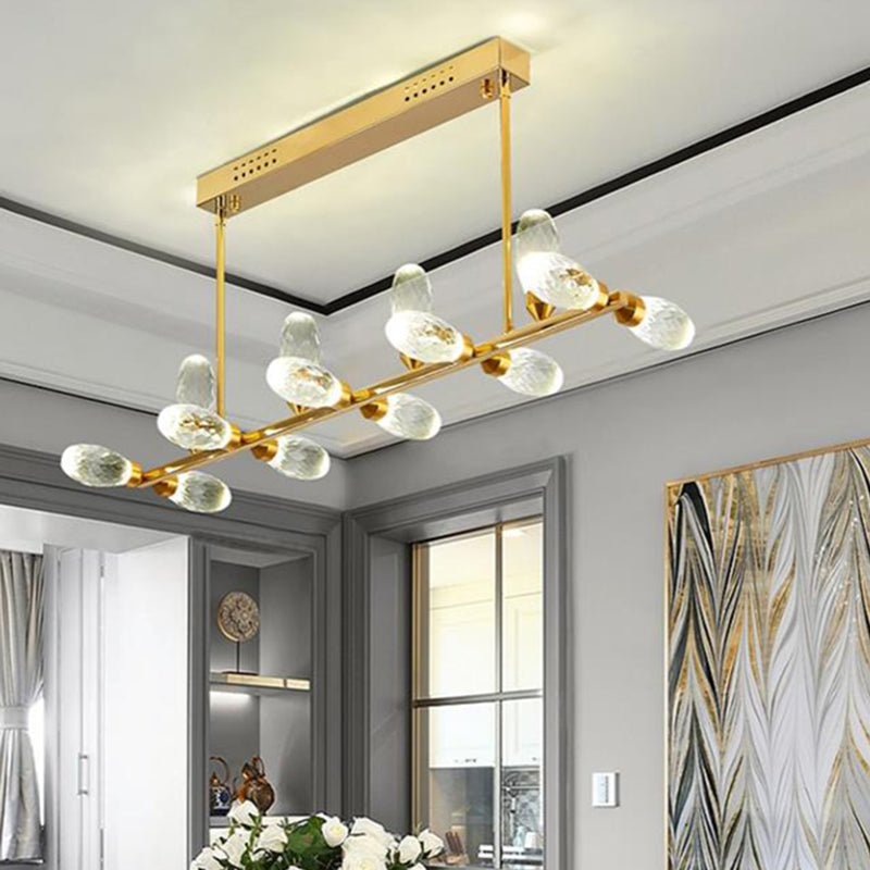 Modern Gold Linear Chandelier Pendant Light With Led Crystal 11/14 Heads Ideal For Dining Table