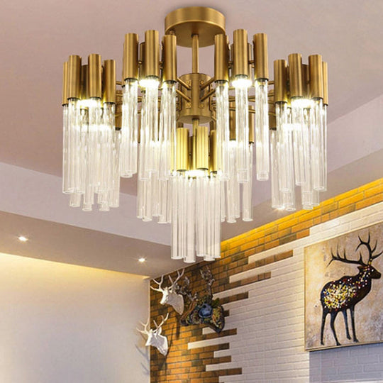 Gold Sputnik Semi Flush Mount Ceiling Light: Postmodern Design with 7 Heads & Crystal Accents