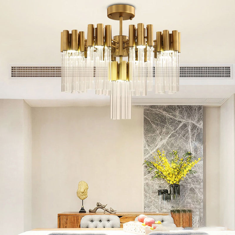 Gold Sputnik Semi Flush Mount Ceiling Light: Postmodern Design with 7 Heads & Crystal Accents