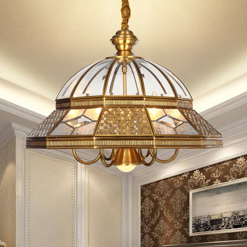 7-Light Clear Glass Colonial Dome Pendant Chandelier For Bedroom