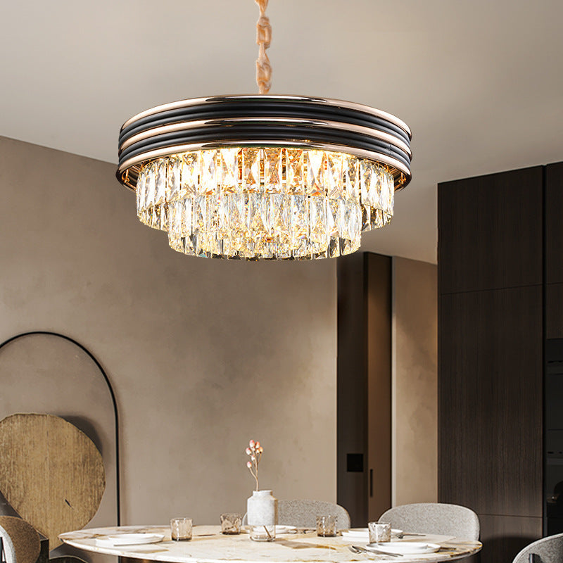 Modern Crystal Block Chandelier With 3 Tiers 9/11 Heads And Black Pendant - 18/21.5 Wide