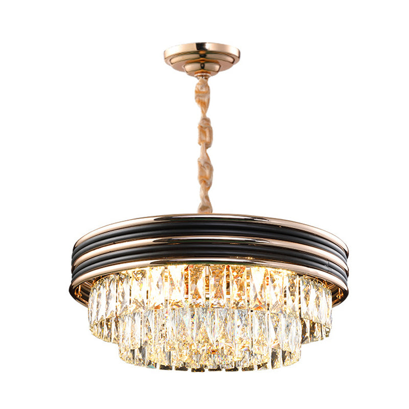 Lustre rond en cristal moderne à 3 niveaux - Noir, têtes 9/11, suspension large de 18"/21,5"