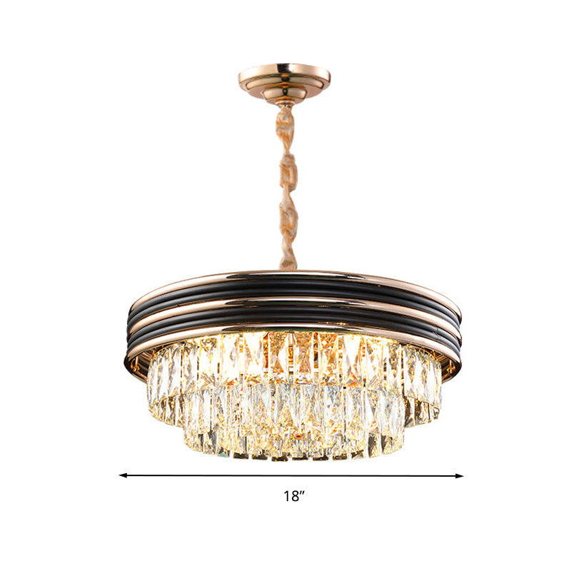 Lustre rond en cristal moderne à 3 niveaux - Noir, têtes 9/11, suspension large de 18"/21,5"