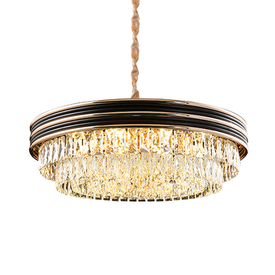 Lustre rond en cristal moderne à 3 niveaux - Noir, têtes 9/11, suspension large de 18"/21,5"