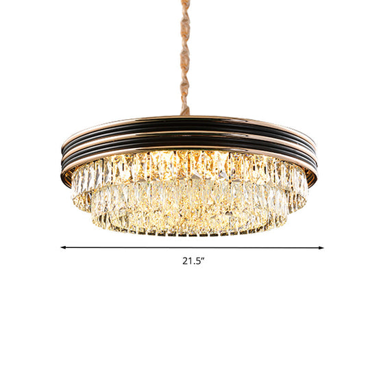 Lustre rond en cristal moderne à 3 niveaux - Noir, têtes 9/11, suspension large de 18"/21,5"