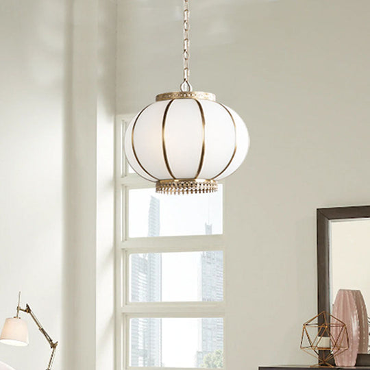 Colonial Lantern Pendant Chandelier For Bedroom White Glass 16/19.5 Width 3/6 Heads / 16