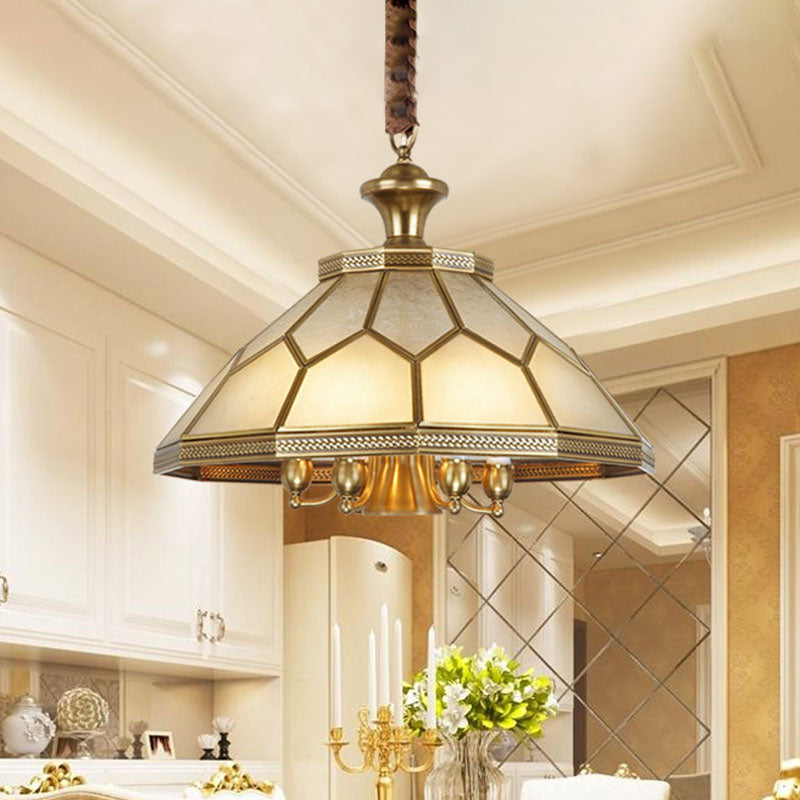 Colonial Ivory Glass Chandelier Pendant Light - 3/7 Lights Gold Suspension Lamp 13/20.5 W Ideal For