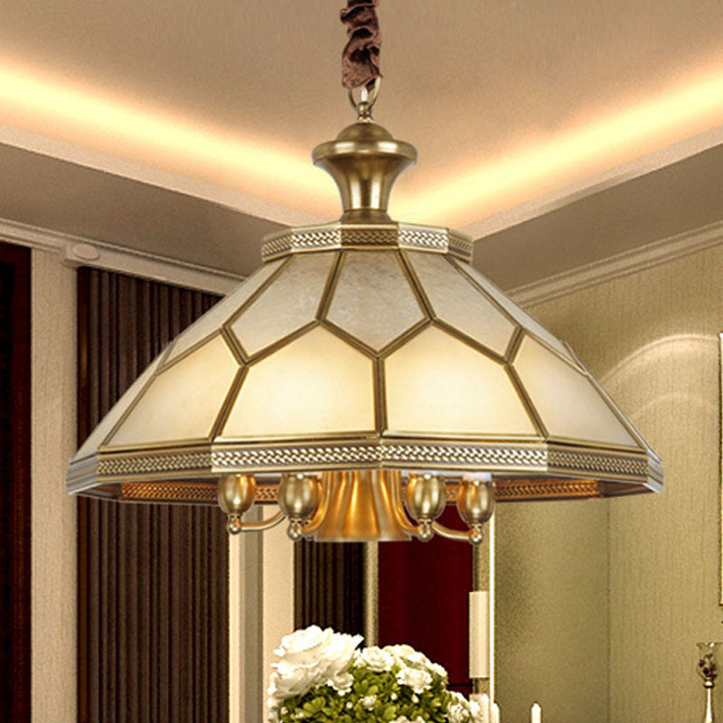 Colonial Ivory Glass Chandelier Pendant Light - 3/7 Lights Gold Suspension Lamp 13/20.5 W Ideal For