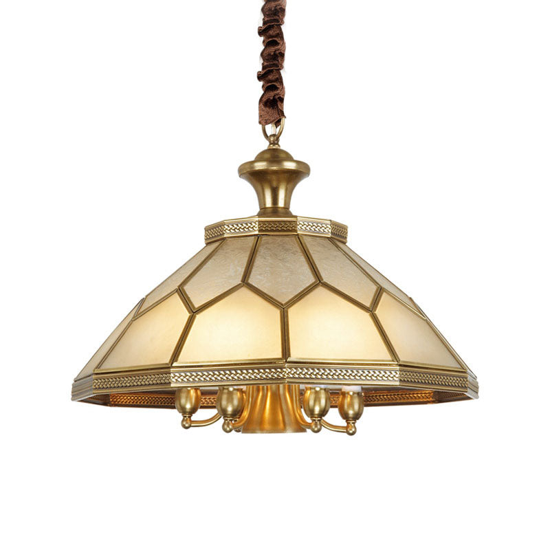 Colonial Ivory Glass Chandelier Pendant Light - 3/7 Lights Gold Suspension Lamp 13/20.5 W Ideal For