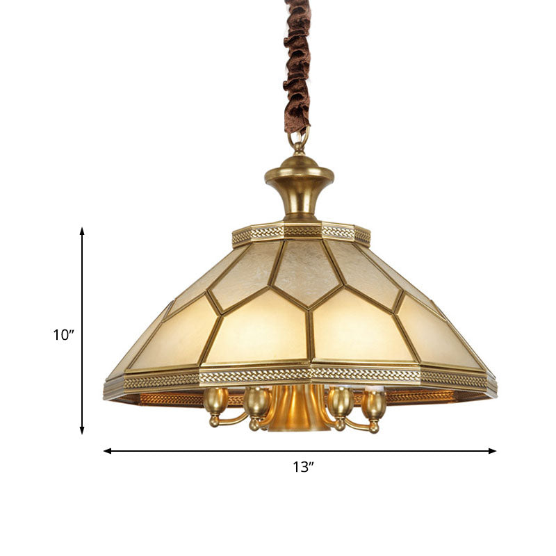 Colonial Ivory Glass Chandelier Pendant Light - 3/7 Lights Gold Suspension Lamp 13/20.5 W Ideal For