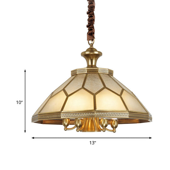 Colonial Ivory Glass Chandelier Pendant Light - 3/7 Lights Gold Suspension Lamp 13/20.5 W Ideal For