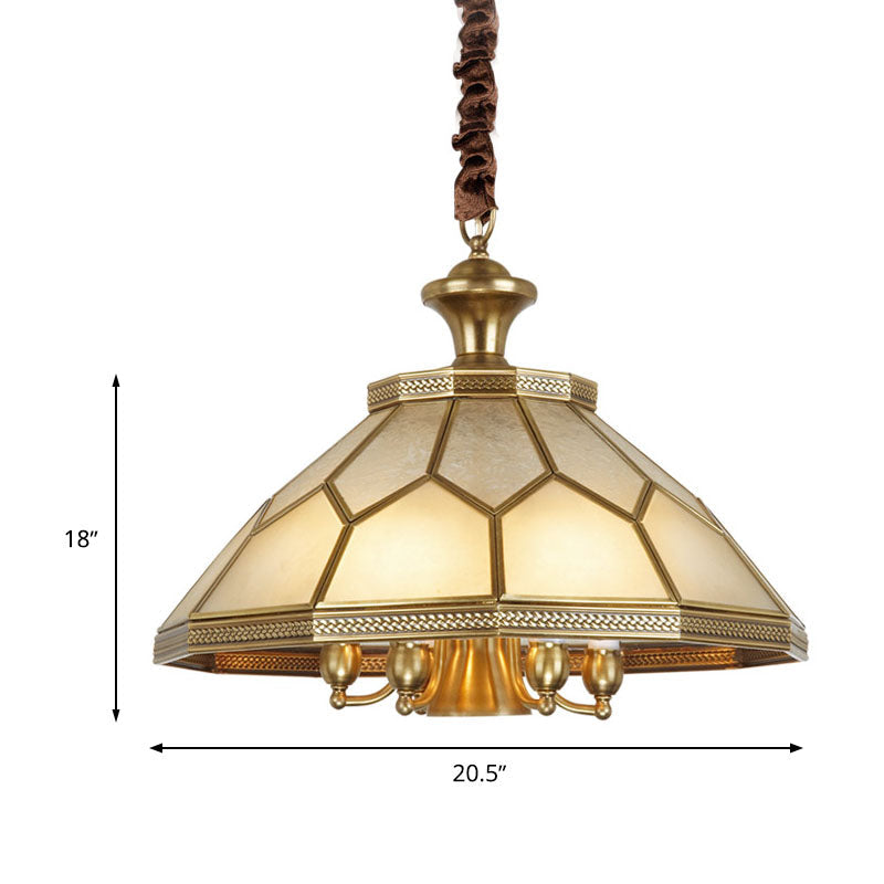 Colonial Ivory Glass Chandelier Pendant Light - 3/7 Lights Gold Suspension Lamp 13/20.5 W Ideal For