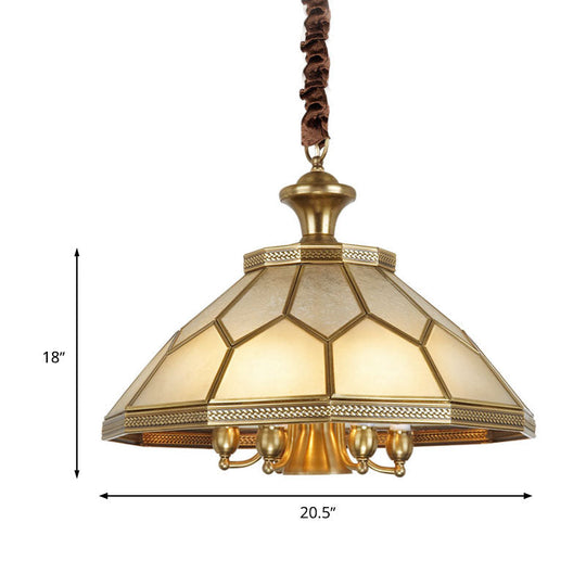 Colonial Ivory Glass Chandelier Pendant Light - 3/7 Lights Gold Suspension Lamp 13/20.5 W Ideal For