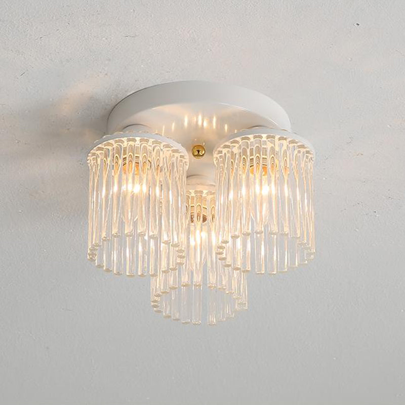 Modern Crystal Rod Ceiling Light Fixture - White Petal Flush Mount with 1/3/5 Lights