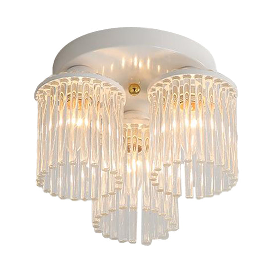 Modern Crystal Rod Ceiling Light Fixture - White Petal Flush Mount with 1/3/5 Lights